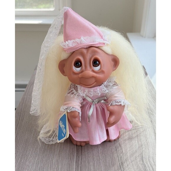 VTG  1985 Norfin Dam Pink Princess Troll Doll Denmark 9” Lady Gwen Tag - Picture 1 of 12